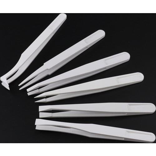 6pcs/set Carbon Fiber Plastic Tweezers Antistatic Straight Curved Anti-static Tweezers White Color Hand Tool