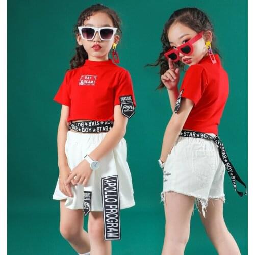 Children Dance Wear Modern Hip Hop Costumes for Girls Jazz Ballroom Dancing Costumes Crop Tops Skirts Shorts Dance Clothes Wear