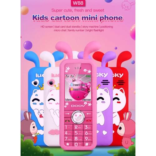 Doov W88 Kids Cartoon Mini Cute Moblie Phone With MP4 Low Radiation FM 1.44 Inch 1500 mAh Story Machine MTK No Game Cellohones