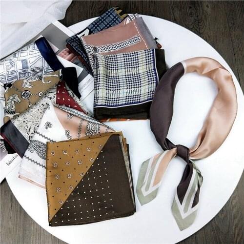 DHL 200pcs 70*70cm Fashion Women Small Print Silk Scarf Striped Headwear Handle Bag Ribbon Brand Scarves