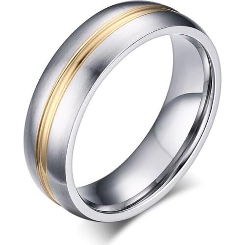 EAMIOR 6 mm Thin Fashion Casual Golden Circle Silver Titanium Stainless Steel Wedding Rings for Men Jewelry Popular Exquisite