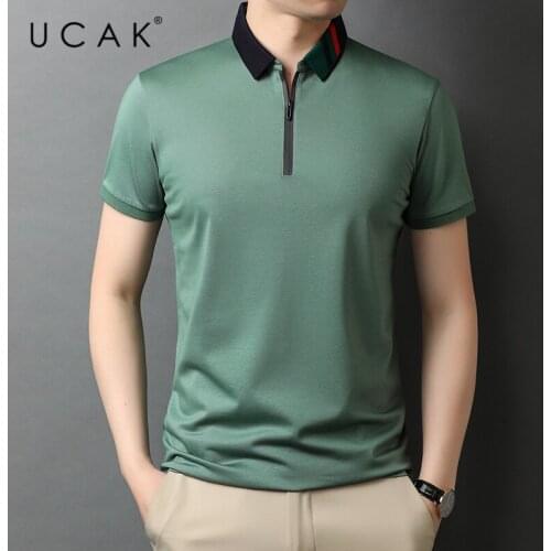 UCAK Brand Classic Solid Color Turn-down Collar Short Sleeve Zipper T-Shirts Summer Streetwear Casual Cotton T Shirt Homme U5571