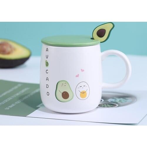 21 Colors Coffee Cups Mugs Set Ceramic Creative Avocado Heat-resistant Mug Cartoon with Lid 450ml Office Home Drinkware Gift