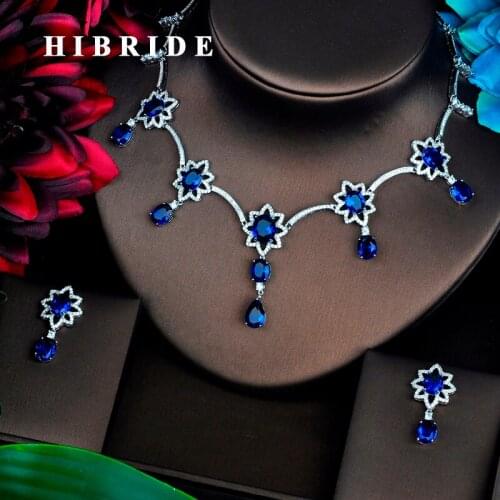 HIBRIDE Blue AAA Cubic Zirconia Jewelry Sets For Women Fashion Necklace Set Wedding Dress Accessories Wholesale Price N-446