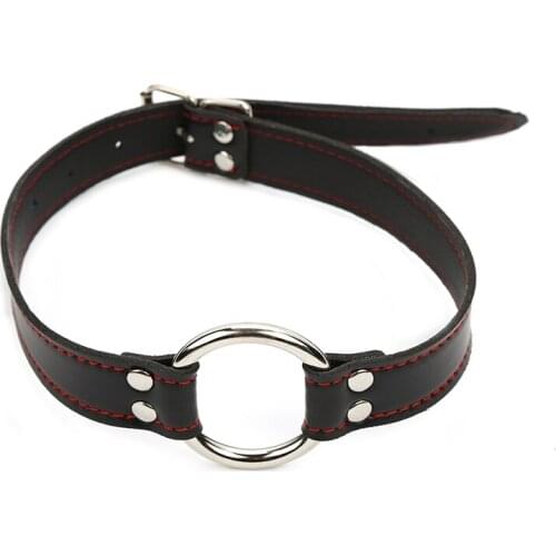 Sex game Circle material circle mouth gag Leather metal Total length 58 cm metal circle inner diameter 4 cm