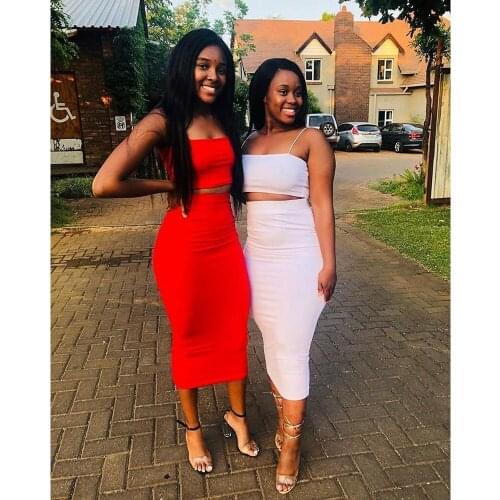 Summer New Fashion Commuting Womens Wear Red White Tight Stretch Starter Sling and Knee Half Skirt Two Sets