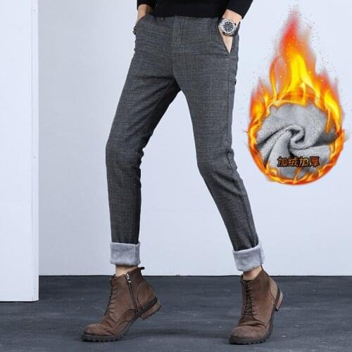 2019 Mens Winter Fleece warm Pants men Korean Casual Slacks Slim Warm thick Pants for men fashion Black gray Trousers male