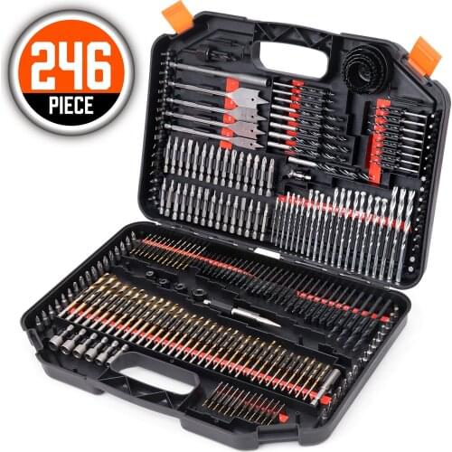 HORUSDY 246PCS Drill Bit Set Multifunctional Combination Drill Bit Screw Bits Set Kit with Black Plastic Box Screw Bits Set