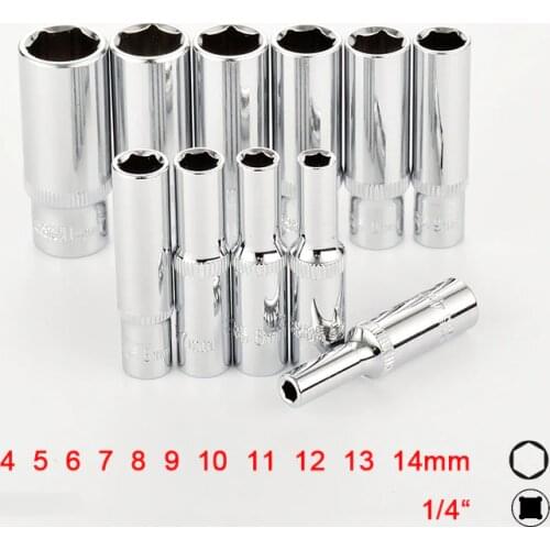 11pcs 1/4 Inch Hex Socket Set Long Drive Deep Socket Set Adapter Torque Ratchet Socket Wrench Socket Auto Car Repair Tool