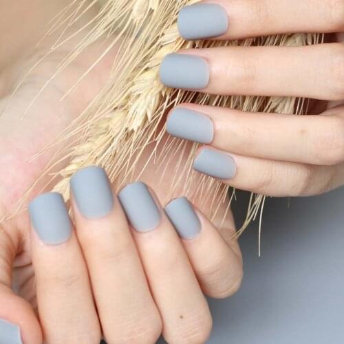 New Fashion Women Matte candy false nails short round tail Light gray KP392