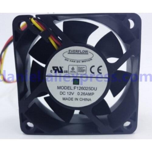 Original authentic F126025DU 6025 DC12V 0.26AMP 6CM 60*60*25MM 3 wire cooling fan
