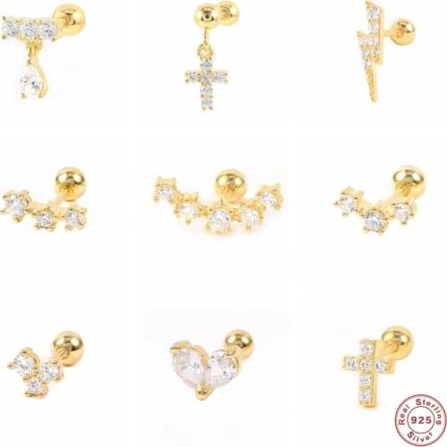 Piercing Earrings Real 925 Sterling Silver Cartilage Stud Earring For Women Ear Bone Buckle Bling Zircon Wedding Jewerly Gift