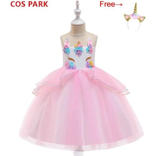Unicorn Dress Baby Girl Rainbow Costume Birthday Party Halloween Colourful Princess Dress Mesh Yarn Evening Dress Cosplay Cloth