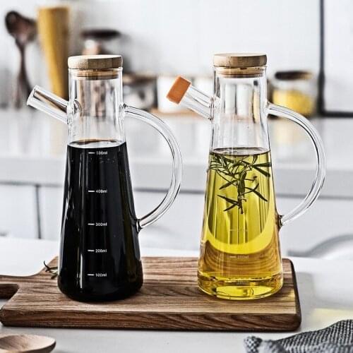 Transparent Glass Oil Bottle with Handle Scale Heat-resistant Lecythus Kitchen Tools Soy Vinegar Sauce Container