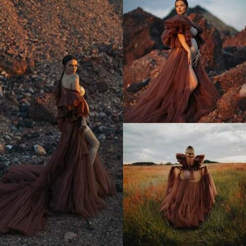 Luxury Maternity Dresses Tiered Skirts Tulle Maternity Gown for Photoshoot Boudoir Lingerie Robe Bathrobe Nightwear Babydoll