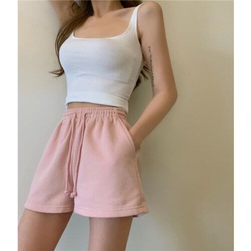 Shorts Women All-match Casual Lady Loose Solid Soft Outerwear Simple Ulzzang Leisure Female Drawstring Stretch Summer High Waist