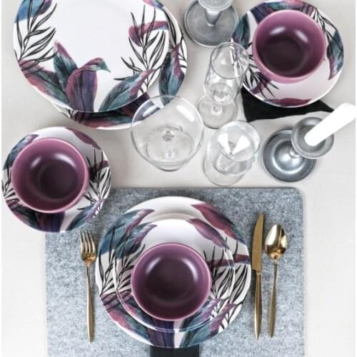 Vio Dinner Set 6 People 24 Piece Dinnerware, Dessert Plate, Bowl Stone Tableware Plates And Bowls