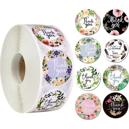 Cross border popular flower thank you stickers circular self-adhesive stickers 8 pictures Festival gift decoration 500 pcs/roll