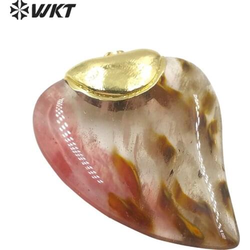WT-P1515 WKT Natural Stone Pendant Heart Shape Crystal Pendant Gold Electroplated Pendant Women Fashion Pendant Jewelry Finding