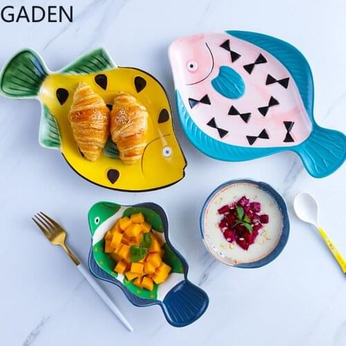 Japanese Tableware Cute Bowl Household Fish Plate Ceramic Breakfast Plate Tableware Bowl Creative Set Household Tableware