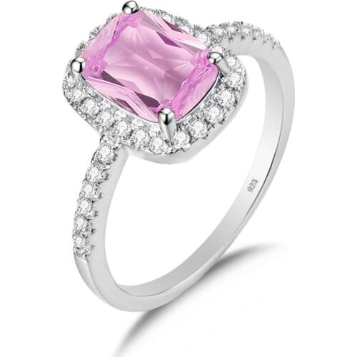 Szjinao Pink Crystal Sterling Silver Ring Bague Femme Argent 925 Boho Jewelry With Diamond Gemstones Ringen Anniversary Gift