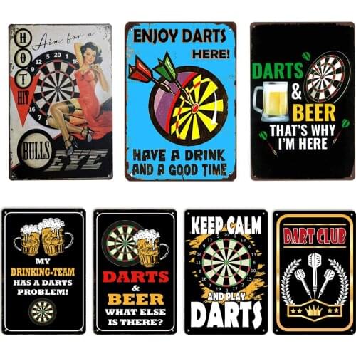 Dart Club Tin Sign Drinks Vintage Style Bar Pub Man Cave Metal Tin Sign Pub Bar Decoration Tin Sign Shabby Chic Home Decor