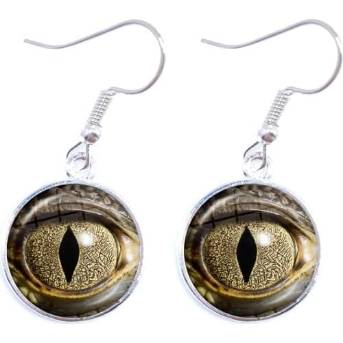 Animal Eyes Earrings Dragon Snake Owl Cat Tiger Eyes 16mm Glass Cabochon Drop Earrings Handmade Jewelry For Women Girls Gift