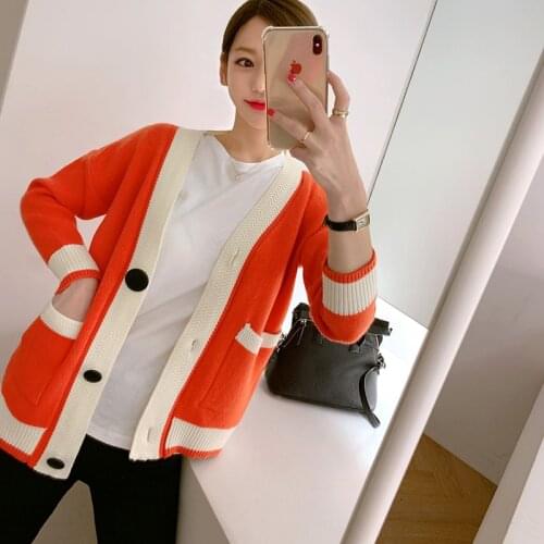 Winter sweater knitting sweater women coat jacket color matching sweater women casual single-breasted knit cardigan sweater