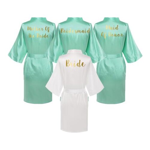 Satin Silk Robes Plus Size Wedding Bathrobe Bride Bridesmaid Mother Maid of Honor Gown Women Clothing Sleepwear Mint