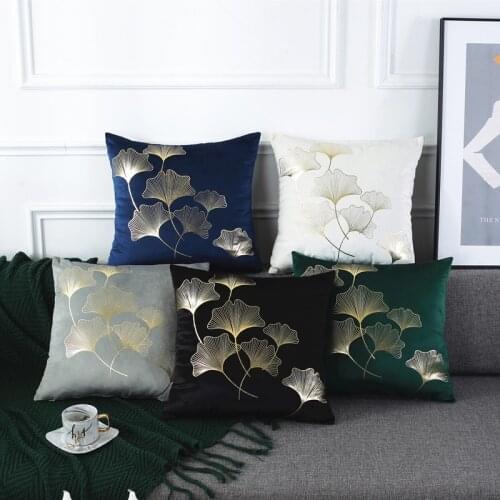 Velvet Bronzing Flower Square Cushion Cover Geometric Decoration Pillowcase Bedding Hug Pillow Home Decoration Sofa Bed 45X45CM