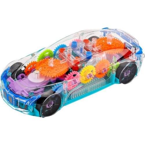 H7JB Electric Toy Car Universal Gear Mechanical Concept Colorful Light Music Cartoon Transparent Toy Car
