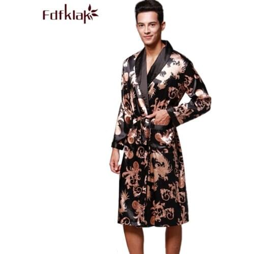 Fdfklak L-3XL plus size mens bathrobe silk satin bath robe long sleeve autumn winter mans gown robes kimono men sleepwear