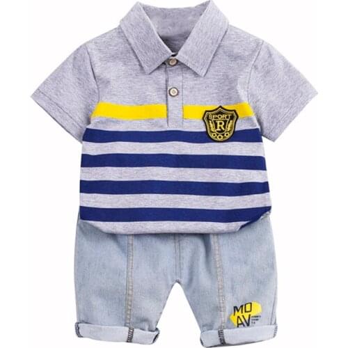 Boys Letter Print Short Sleeve T-Shirt Top Shorts Sets Summer Children Casual Kid Baby Cotton Stripe Sets 0-4Y