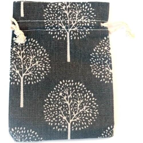 Hotsale 50pcs Trees Pattern Gray Cotton Gift Bags 10x14cm Drawstring Pouches Linen cotton bag small jewelry gifts packaging bag
