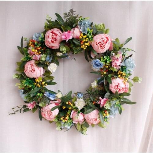 Artificial Peonies Flowers Wreath Front Door Decoration Wedding Wall Decor Berries Olive Leaves Woodland Wreath Garland
