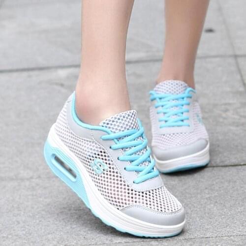 Fashion breathable mesh wedges shoes woman sneakers 2021 hollow out lace-up ladies shoes platform sneakers women summer shoes