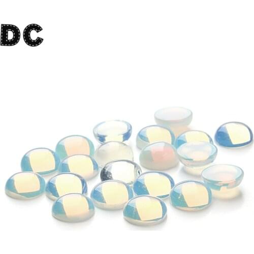 DC 20pcs/lot Flatback Round Moonstone Opal Stone Beads Cabochon 6mm 8mm 10mm 12mm For DIY Necklace Jewelry Making Material F3096