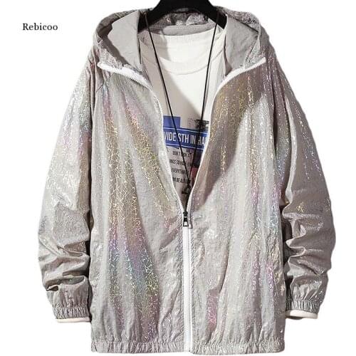 Women Basic Jackets Summer Colorful Reflective Causal Thin Windbreaker Women Hooded Jackets Coat Zipper Bomber veste femme