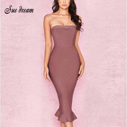 Summer Bandage Dress Womens Vestidos Verano 2021 Sexy Sleeveless Strapless Mermaid Dress Elegant Celebrity Party Runway Dress