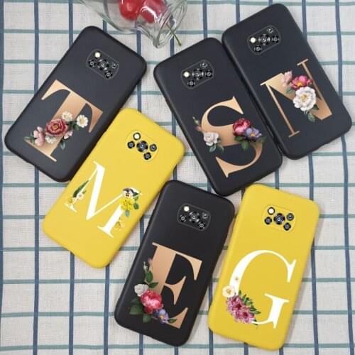 Letter Case Poco X3 Pro Case Back Cover Silicone Matte For Xiaomi Poco X3 NFC PocoX3 Case Bumper TPU Bag Black Yellow