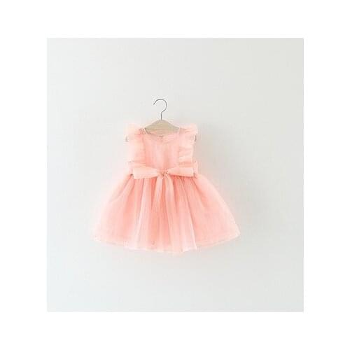 Cute girl baby solid color sleeveless dress summer childrens clothing fashion new mesh puffy princess idyllic dress