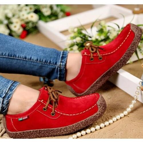 New Womens Moccasins Shoes Lace Up Ladies Flat Loafers Soft Comfortable Women Cow Suede Leather Shoes Spring Autumn