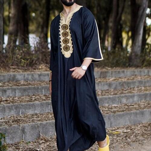 Muslim Sets Men Abaya Ramadan Robe Applique Jubba Thobe Kaftan Long Saudi Middle East Dress Caftan Dubai Abaya Islamic Clothing