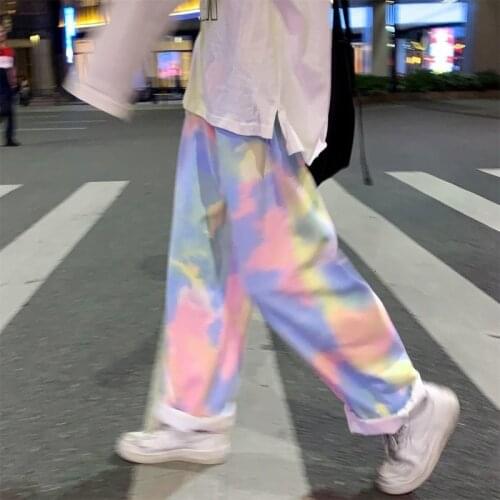 2021 Mens Streetwear Dye Color Casual Pants Fashion Trend Jeans Baggy Loose Straight Pants Hip Pop Style BaggyMale Trousers