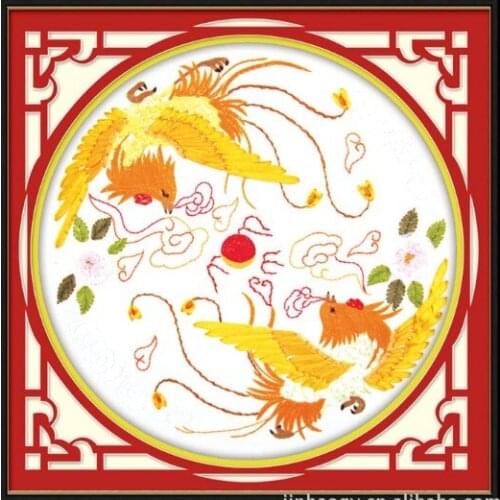 Golden Phoenix Ribbon embroidery kit Lucky Chinese style bird picture painting set handcraft kit DIY handmade needlework art