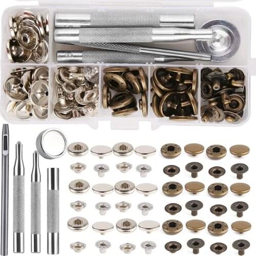 Imazy 85 Pcs Leather Snap Fasteners Kit With Punching Tool Set Tool Press Stud Stainless Steel Buttons For Marine Boat Canvas