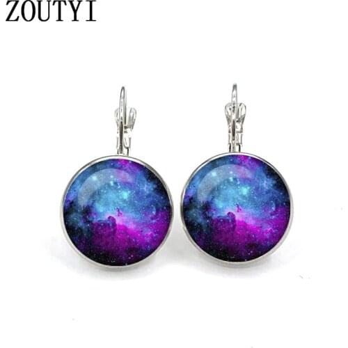 New/glamour fashion interstellar crossing starry sky photo, convex glass inlaid earrings, feminine decoration