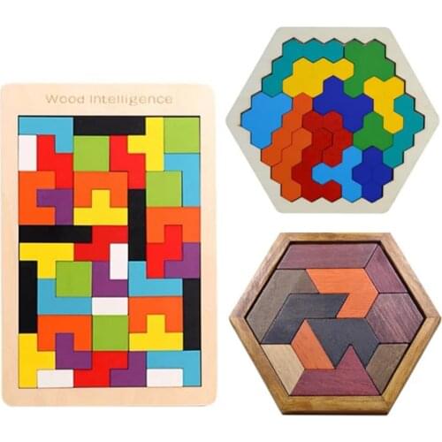 New High Quality Wooden Tangram Jigsaw Brain Tetris Game Puzzle Bloacks Preschool Children Play Training Educational Toys