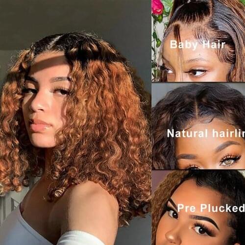 Ombre Highlight Short 4x4 Lace Bob Human Hair Wigs Deep Curly 13*1 T Part Lace Wig With Baby Hair PrePlucked Brazilian Remy Hair