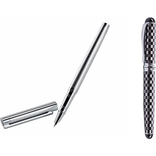 Jinhao X750 Chessboard Fountain Pen Medium Fine Nib & 126 Executive Complete Silver Fine Hooded Nib(Silver)